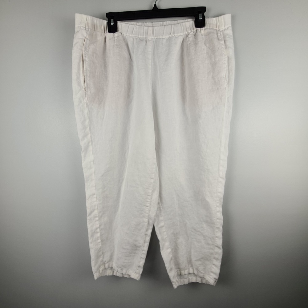 J Jill Love Linen Women's Wide Leg 100% Linen Pants Croped Women's Size 1X White